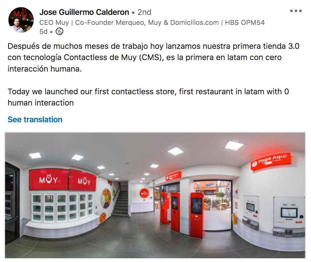 muy opens contactless restaurant in colombia